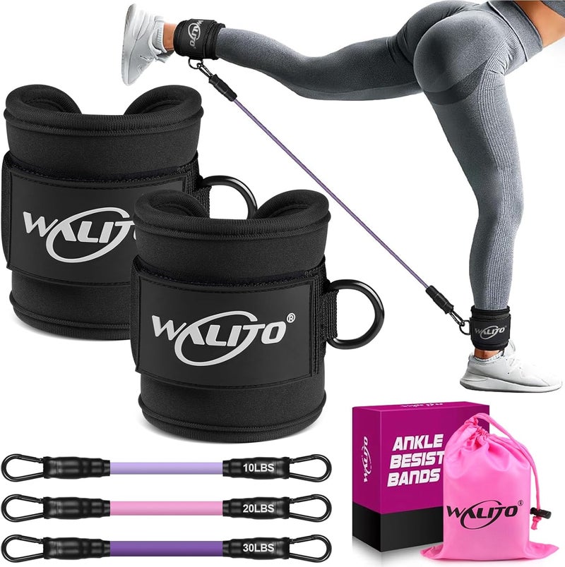 WALITO Ankle Resistance Bands with Cuffs, Exercise Bands for Legs and Butt, Booty Workout Equipment for Kickbacks and Hip Fitness Training - Image 1